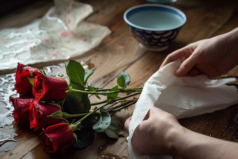 Schnittblumen in feuchtes Küchentuch einwickeln - Frische erhalten